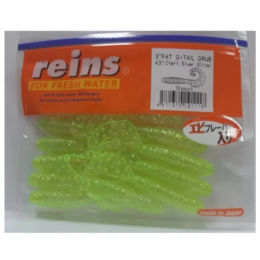 Силиконовая приманка Reins Fat G-Tail Grub 2 50 мм 20 шт 431-Chart Silver Glitter   FGTG2-431 — характеристики,  особенности конструкции