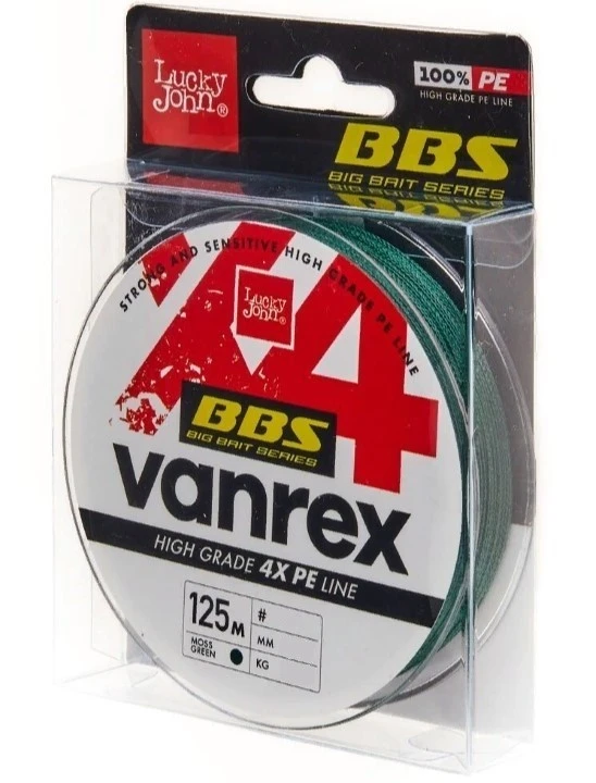 Плетеный шнур Lucky John Vanrex х4 Braid 125 м  PE # 1 Moss Green 0,17 мм   LJ4114-017 — крупный план
	                                    1