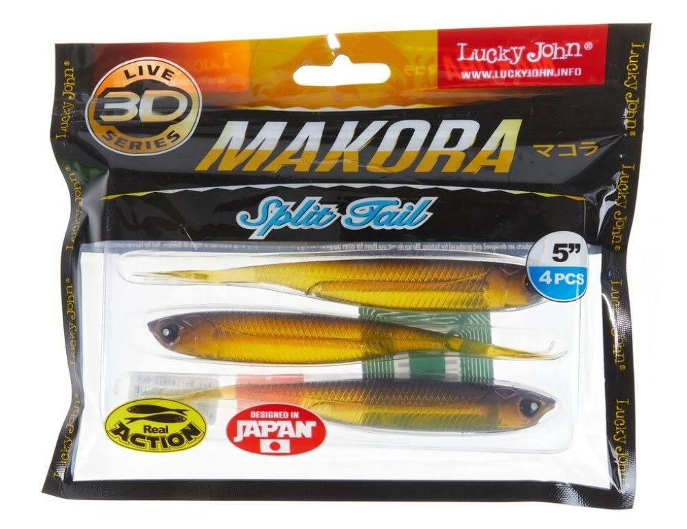 Силиконовая приманка Lucky John Makora Split Tail 5.0in 127 мм 4 шт 004 3D Series  140411-004 — крупный план
	                                    2