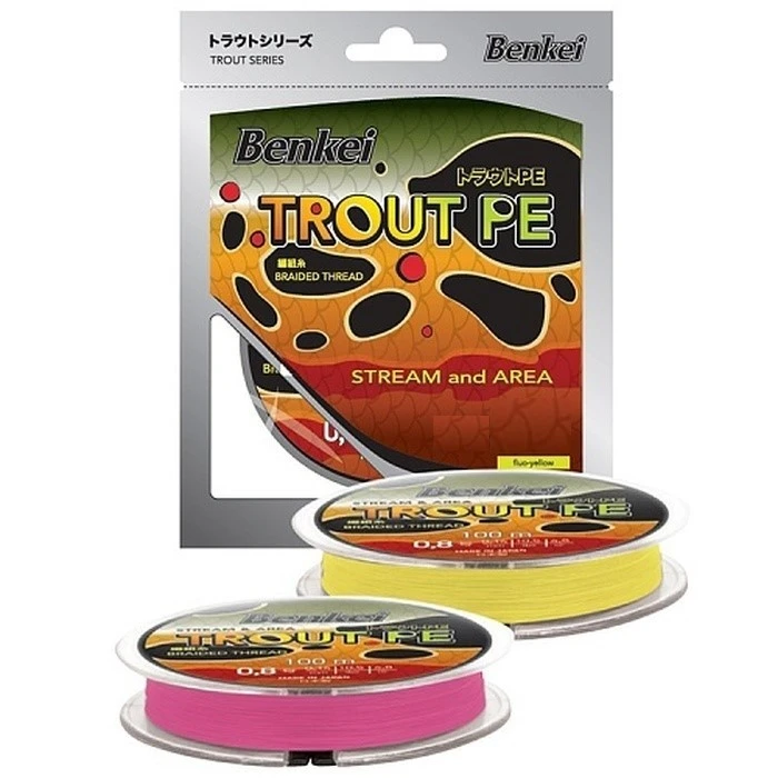 Плетеный шнур Benkei Trout PE 100 м  PE # 0,4 Fluo-Pink 0,104 мм   BTRPE100-FP04 — характеристики,  особенности конструкции