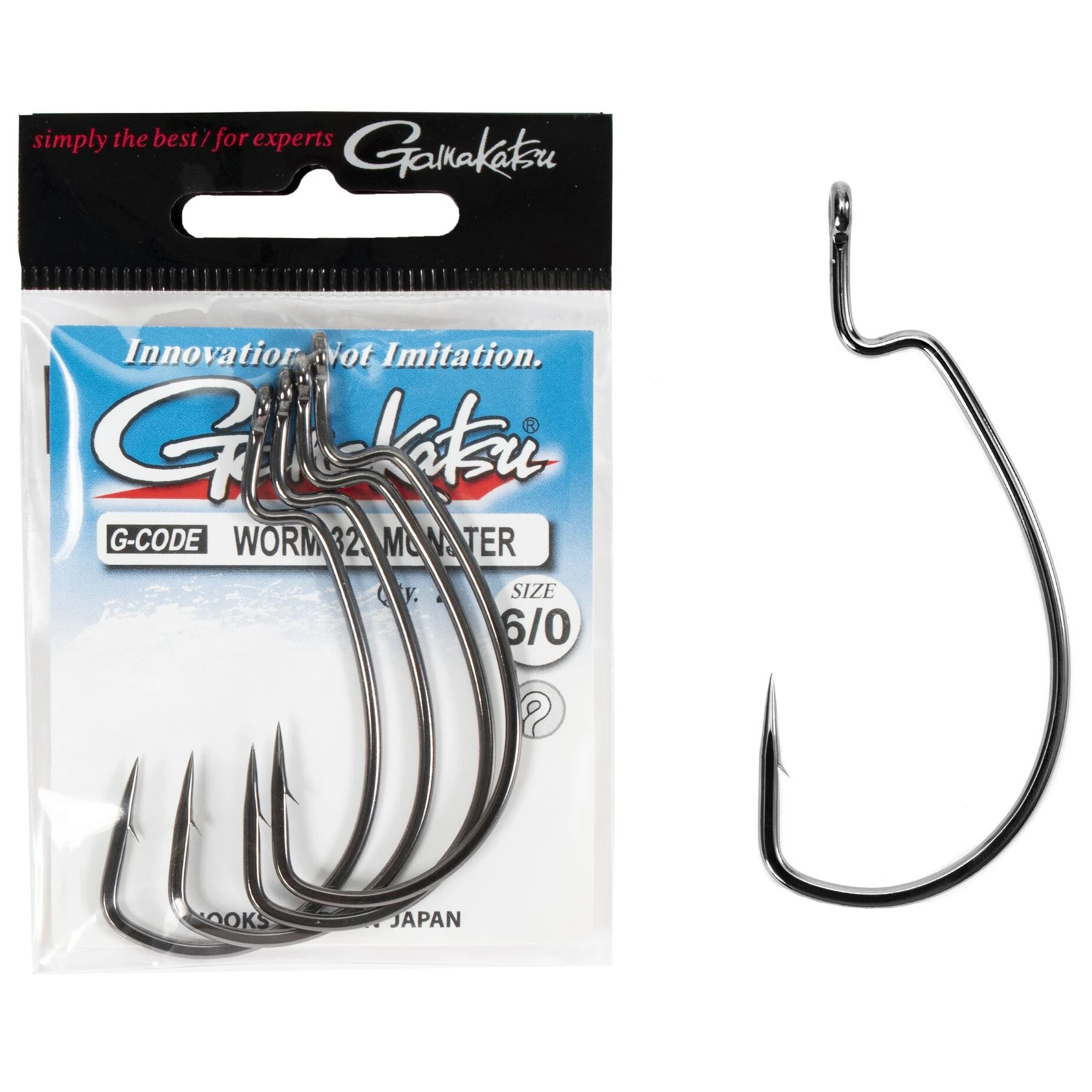 Крючок Офсетный Gamakatsu Worm 323 Monster Hooks Black №6/0 4 шт    149115-006 — крупный план
	                                    1