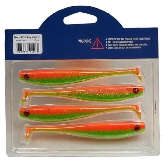 Силиконовая приманка Narval Skinny 12 120 мм 4 шт 023-Carrot   NVLSN12023 — крупный план
	                                    1