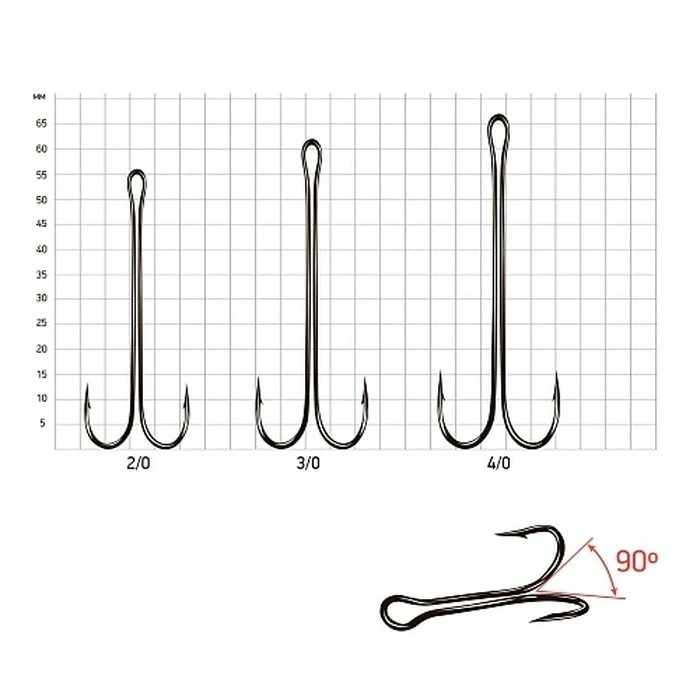 Крючок Двойной Saikyo KH-11043 Long Shank 3XL №4/0 40 шт BN   KH-11043-4/0-40 — крупный план
	                                    1