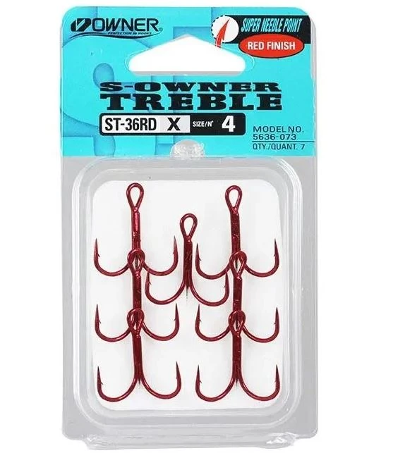 Крючок Тройной Owner ST-36RD №4 7 шт Red   ow-ST-36RD(5636)RE-4 — крупный план
	                                    1