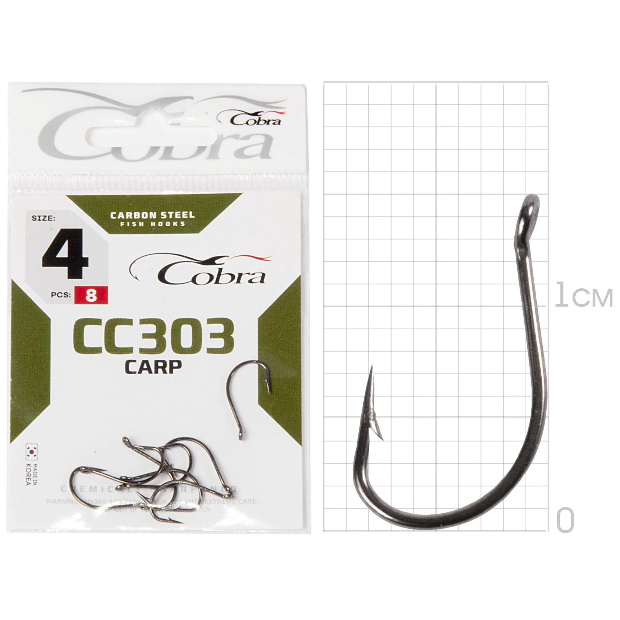 Крючок Одинарный Cobra Carp Hirasu CC303 №4 8 шт    CC303-004 — крупный план
	                                    1