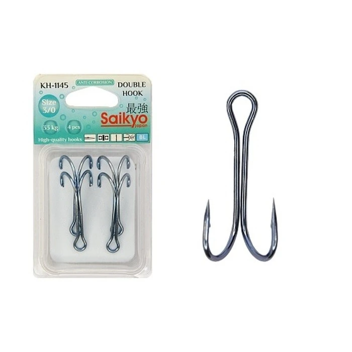 Крючок Двойной Saikyo KH-1145 №3/0 4 шт Blue   KH-11045BL-3/0-4 — характеристики,  особенности конструкции