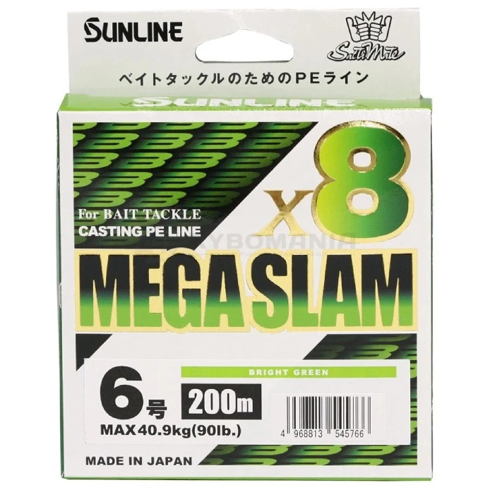 Плетеный шнур Sunline Mega Slam X8 200 м  PE # 6 Green 0,405 мм — характеристики,
	                                    особенности конструкции