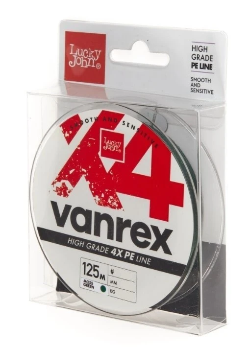 Плетеный шнур Lucky John Vanrex х4 Braid 125 м  PE # 0,8 Moss Green 0,14 мм   LJ4114-014 — крупный план
	                                    1
