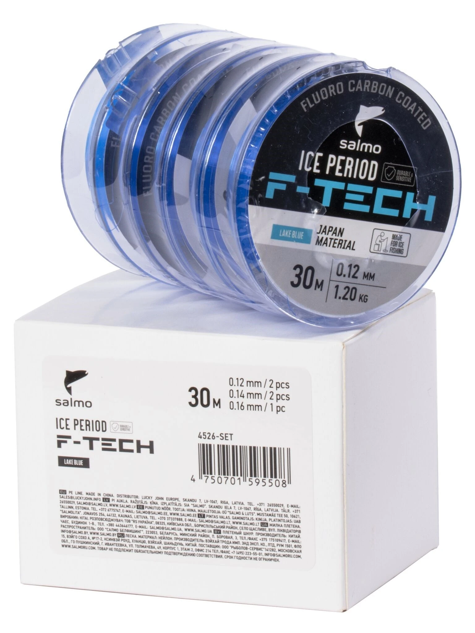 Леска монофильная Salmo Ice Period F-Tech 30 м 0,16 мм Lake Blue 5 штук, диам: 0,12; 0,14; 0,16   4526-SET — характеристики,  особенности конструкции