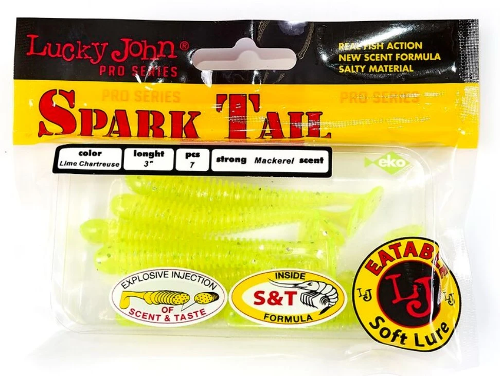 Силиконовая приманка Lucky John Spark Tail 3.0in 76 мм 7 шт 071 Pro Series  140167-071 — крупный план
	                                    2