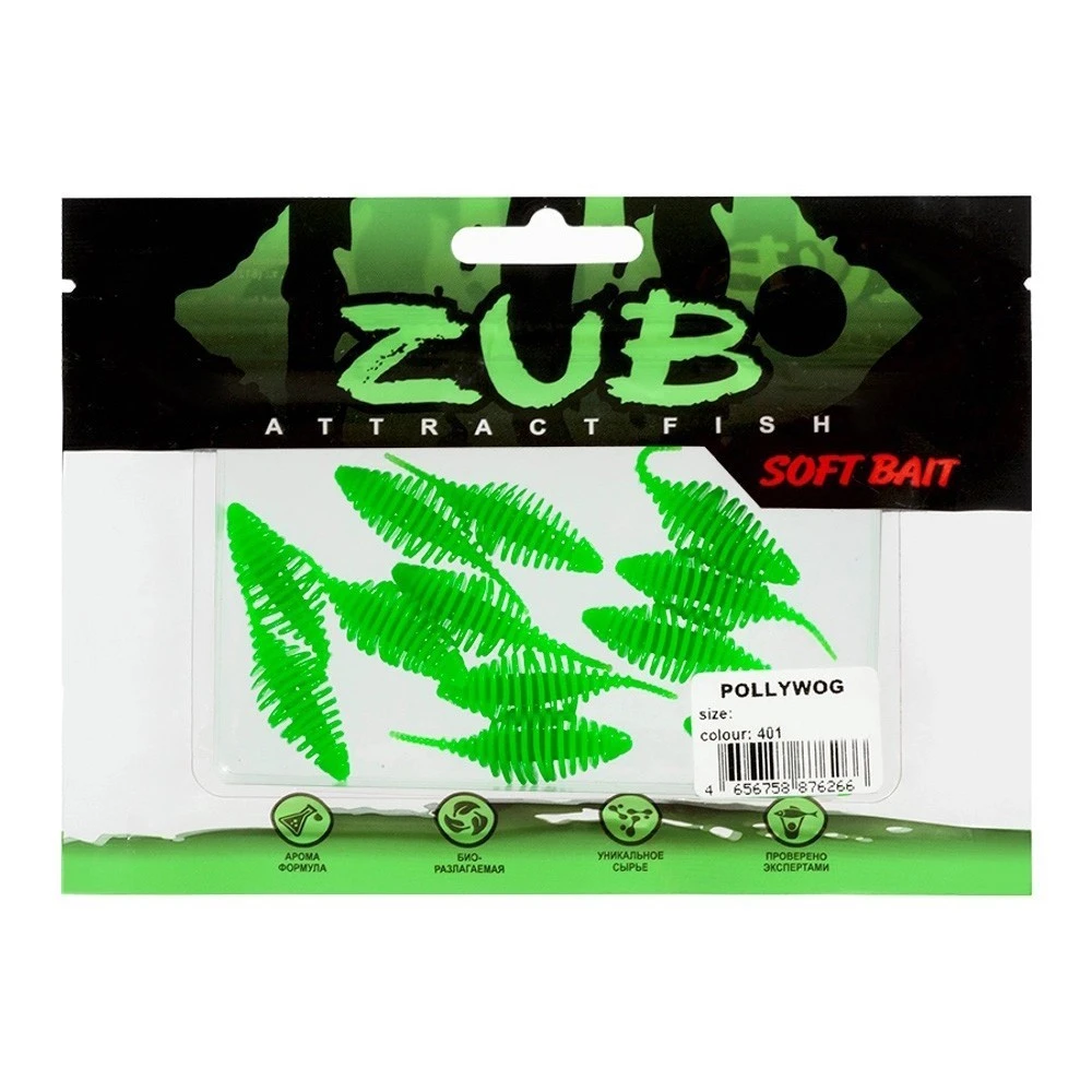 Силиконовая приманка ZUB Pollywog 40 мм 12 шт 401 зеленый   LVR020 — крупный план
	                                    2