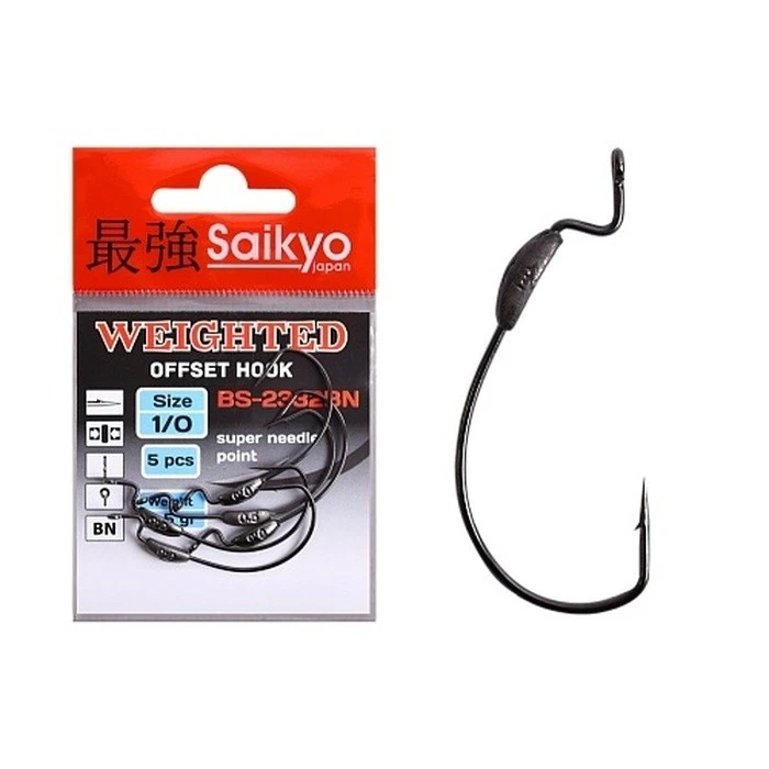 Крючок Офсетный Saikyo BS-2332 Weighted №1/0 5 шт BN   BS-2332BN1/0-5 — характеристики,  особенности конструкции