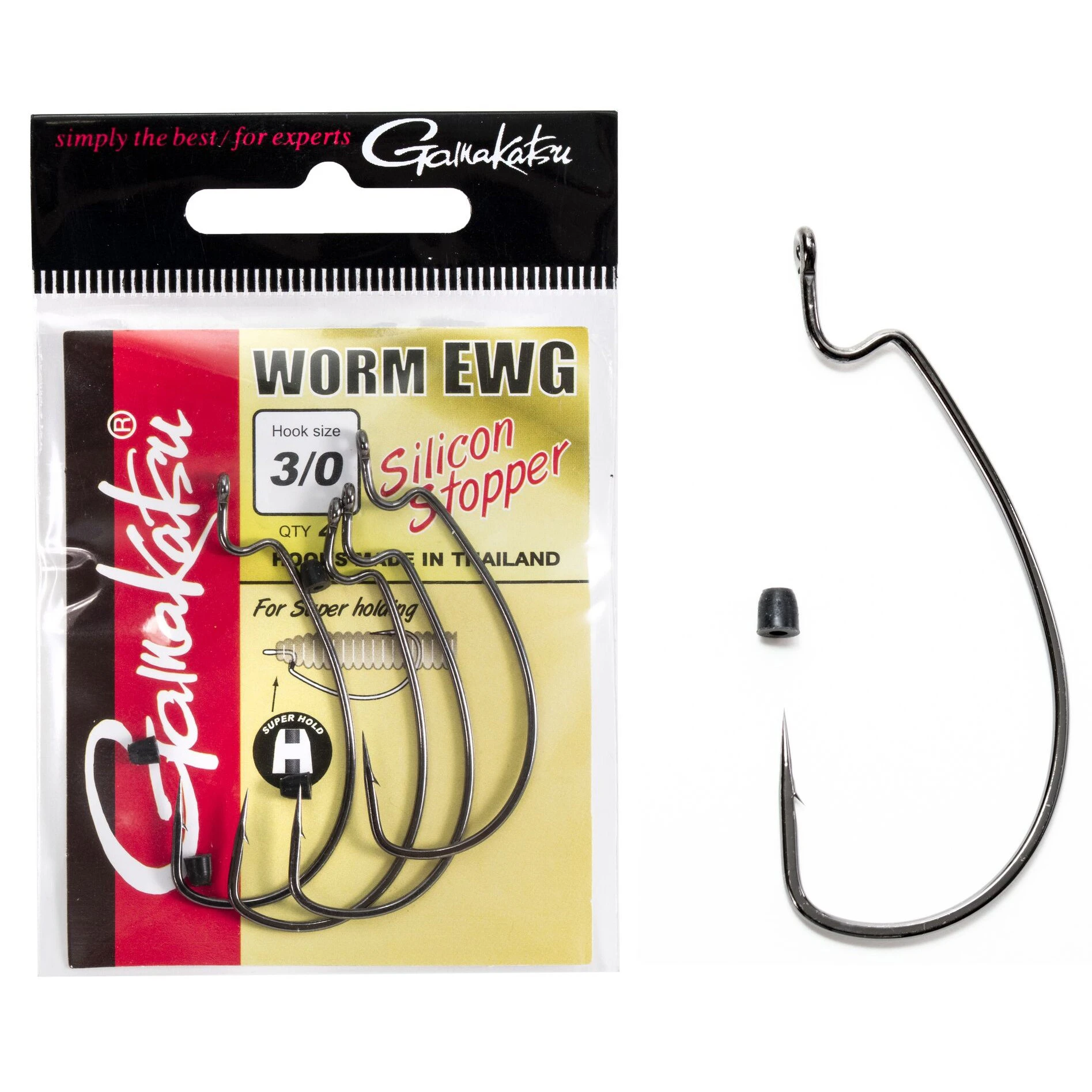 Крючок Офсетный Gamakatsu Worm EWG Hooks Sil Stopper Black №3/0 4 шт    185015-003 — крупный план
	                                    1