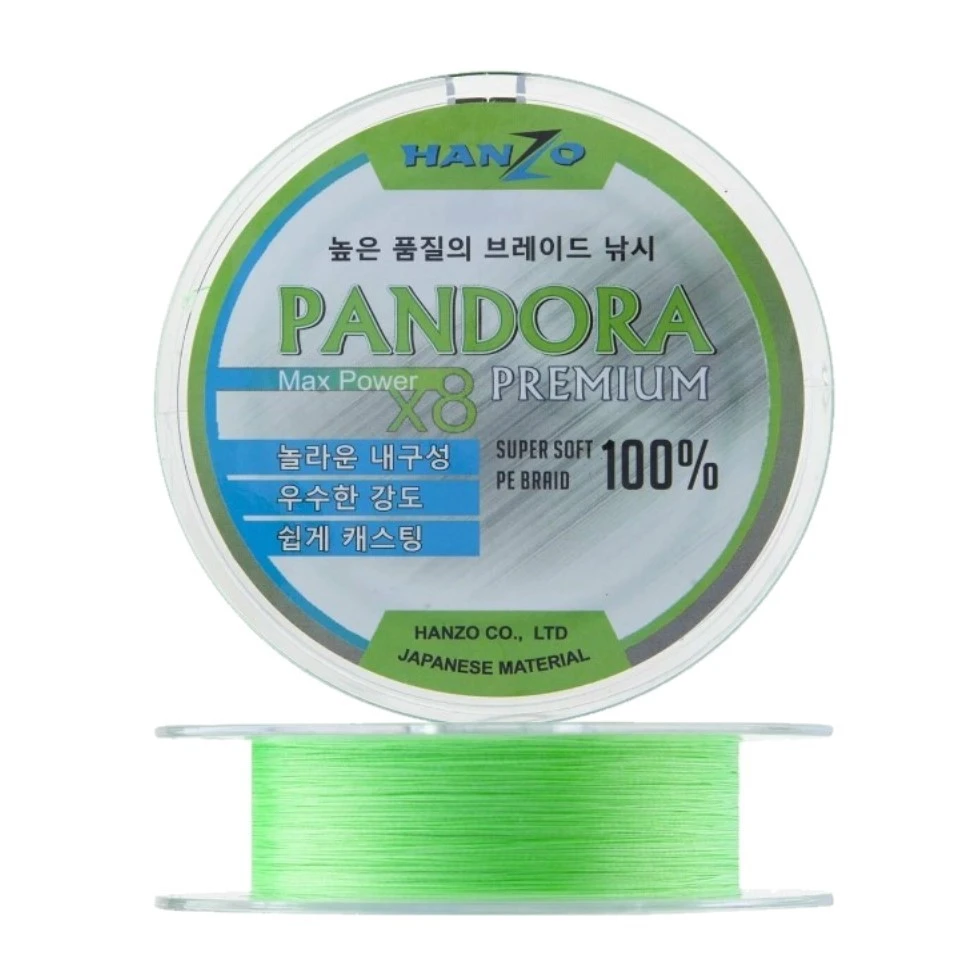 Плетеный шнур Hanzo Pandora Premium X8 150 м  PE # 0,6 Flash Green 0,128 мм   HanPPr-Gr/0.6 — характеристики,  особенности конструкции