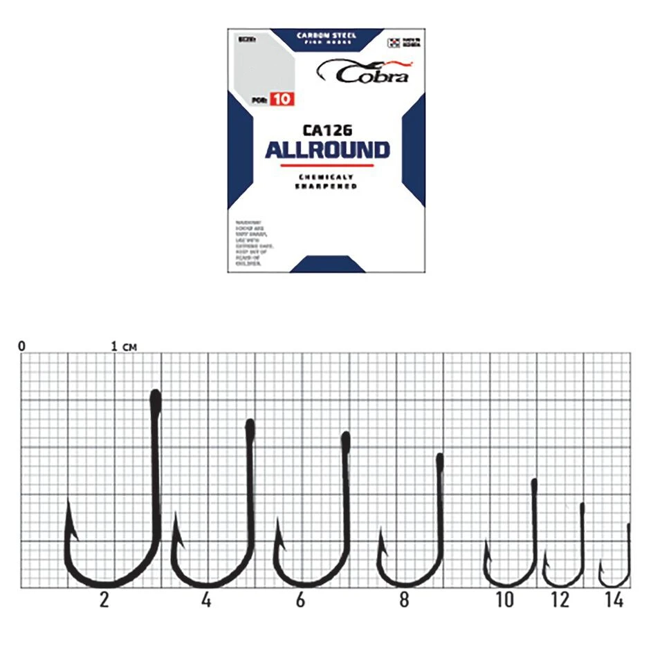 Крючок Одинарный Cobra Allround Viking CA126 №12 10 шт    CA126-012 — крупный план
	                                    1
