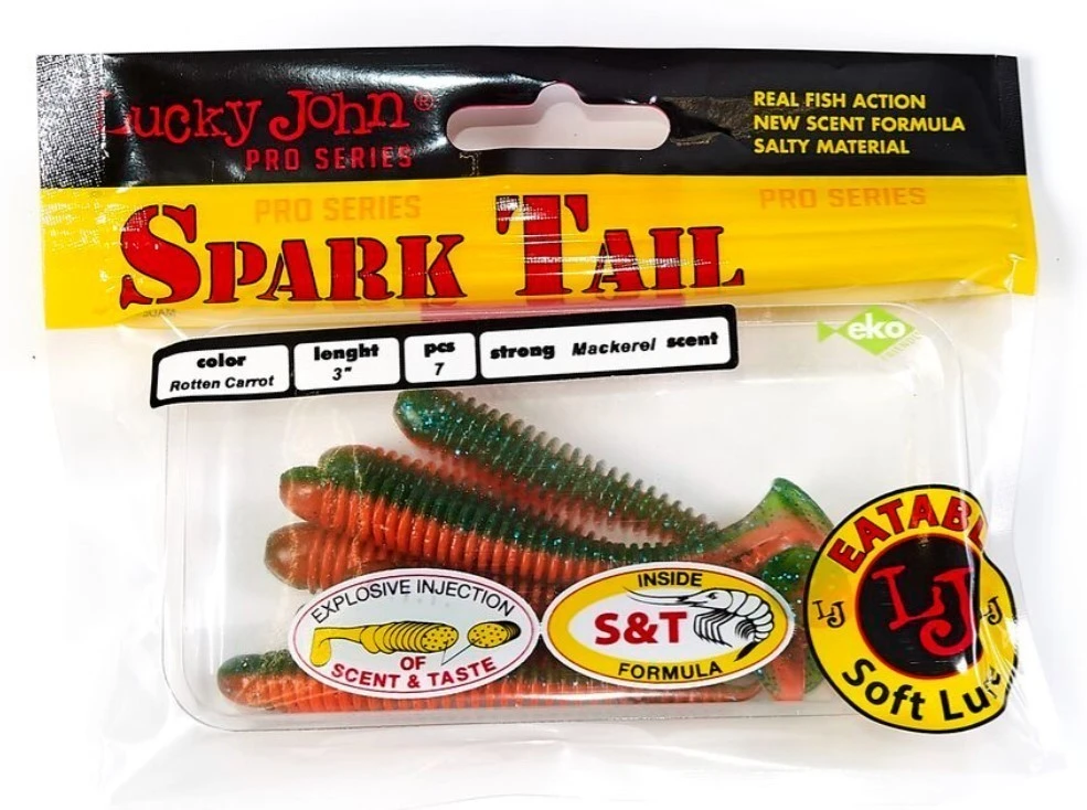 Силиконовая приманка Lucky John Spark Tail 3.0in 76 мм 7 шт T56 Pro Series  140167-T56 — крупный план
	                                    2
