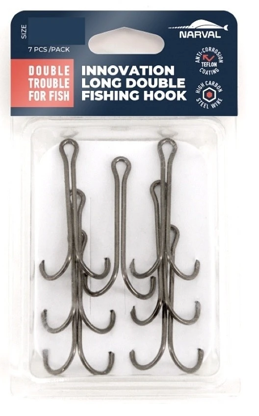 Крючок Двойной Narval Fishing Long Double Trouble №4/0 7 шт  Teflon Coating  NVHLD74/0 — крупный план
	                                    1