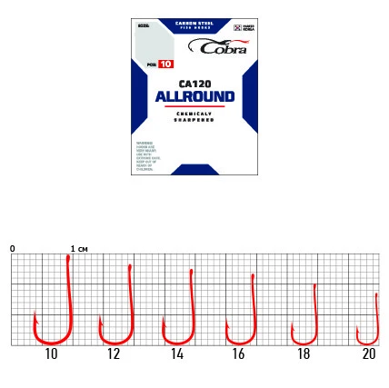Крючок Одинарный Cobra Allround Mirage CA120 №12 10 шт    CA120-012 — крупный план
	                                    1