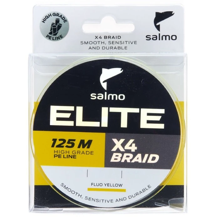 Плетеный шнур Salmo Elite х4 Braid 125 м  PE # 0,8 Fluo Yellow 0,14 мм   4951-014 — характеристики,  особенности конструкции