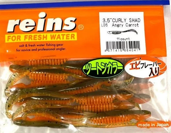 Силиконовая приманка Reins Curly Shad 3.5 90 мм 11 шт L05-Angry Carrot   ST3.5-L05 — характеристики,  особенности конструкции