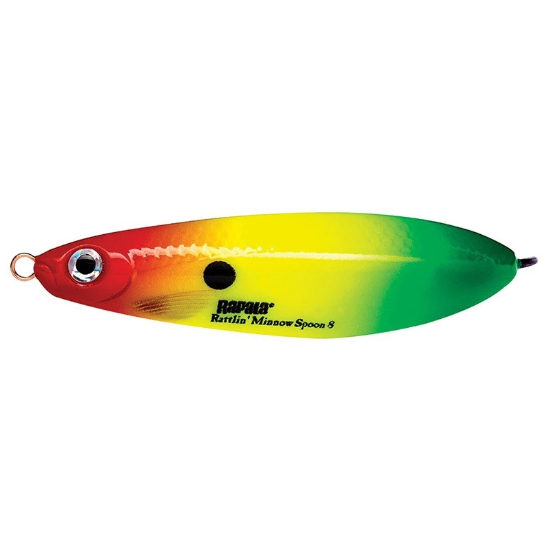 Колеблющаяся Блесна Rapala Rattlin' Minnow Spoon 08 16 гр 80 мм RYGR   RMSR08-RYGR — характеристики,  особенности конструкции