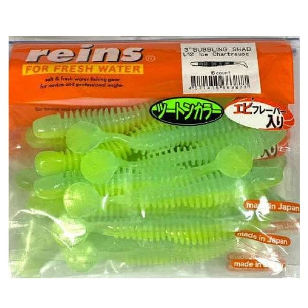 Силиконовая приманка Reins Bubbling Shad 3 76 мм 6 шт L12 Ice Chartreuse   BS3-L12 — характеристики,
	                                    особенности конструкции