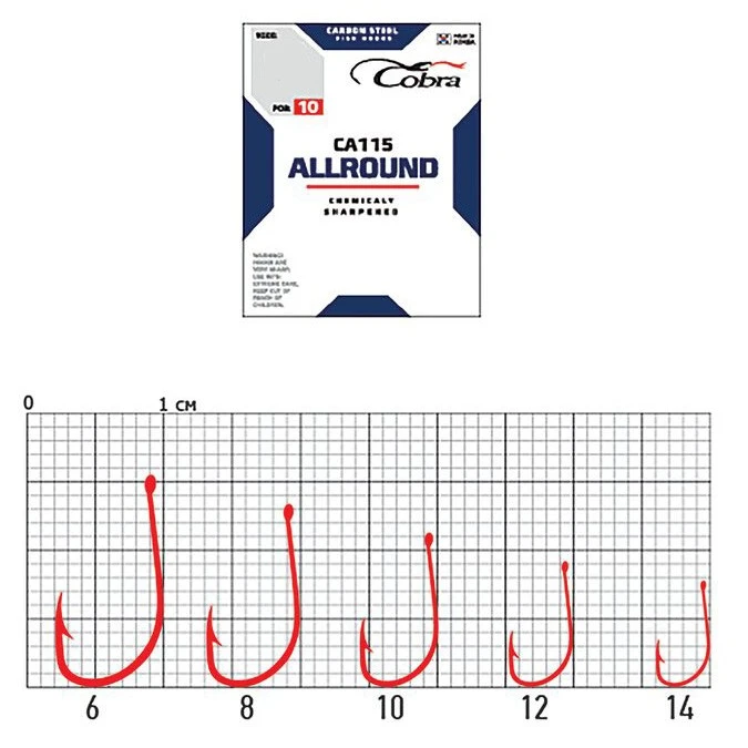 Крючок Одинарный Cobra Allround Capital CA115 №12 10 шт    CA115-012 — крупный план
	                                    1