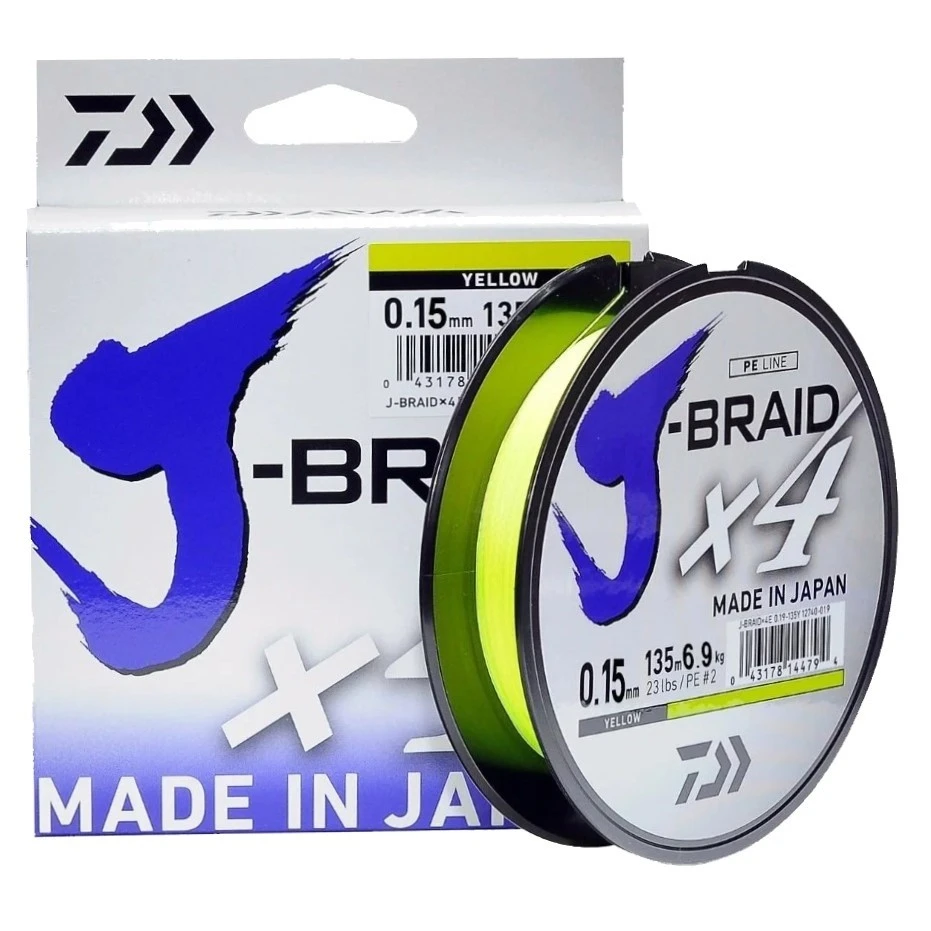 Плетеный шнур Daiwa J-braid X4 135 м  PE # 1,2 Yellow 0,15 мм   12740-015 — характеристики,
	                                    особенности конструкции