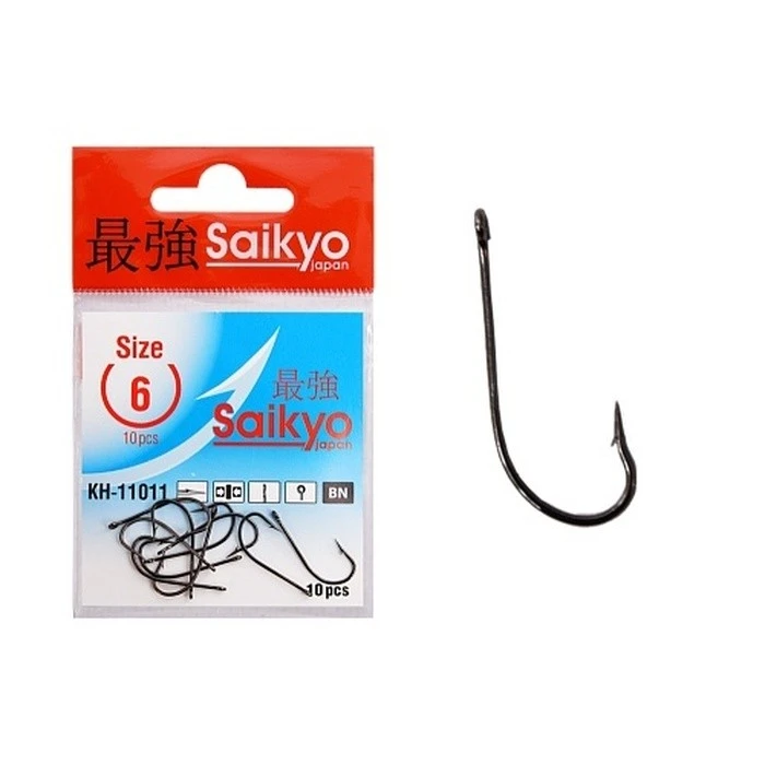 Крючок Одинарный Saikyo KH-11011 O'Shaughnessy №6 10 шт BN   KH-11011BN6-10 — характеристики,  особенности конструкции