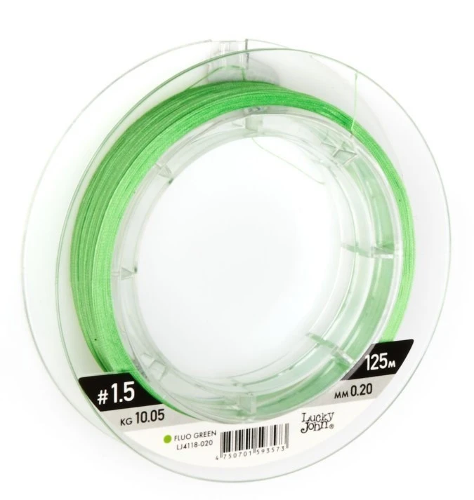 Плетеный шнур Lucky John Vanrex х8 Braid 125 м  PE # 1,5 Fluo Green 0,2 мм   LJ4118-020 — характеристики,
	                                    особенности конструкции