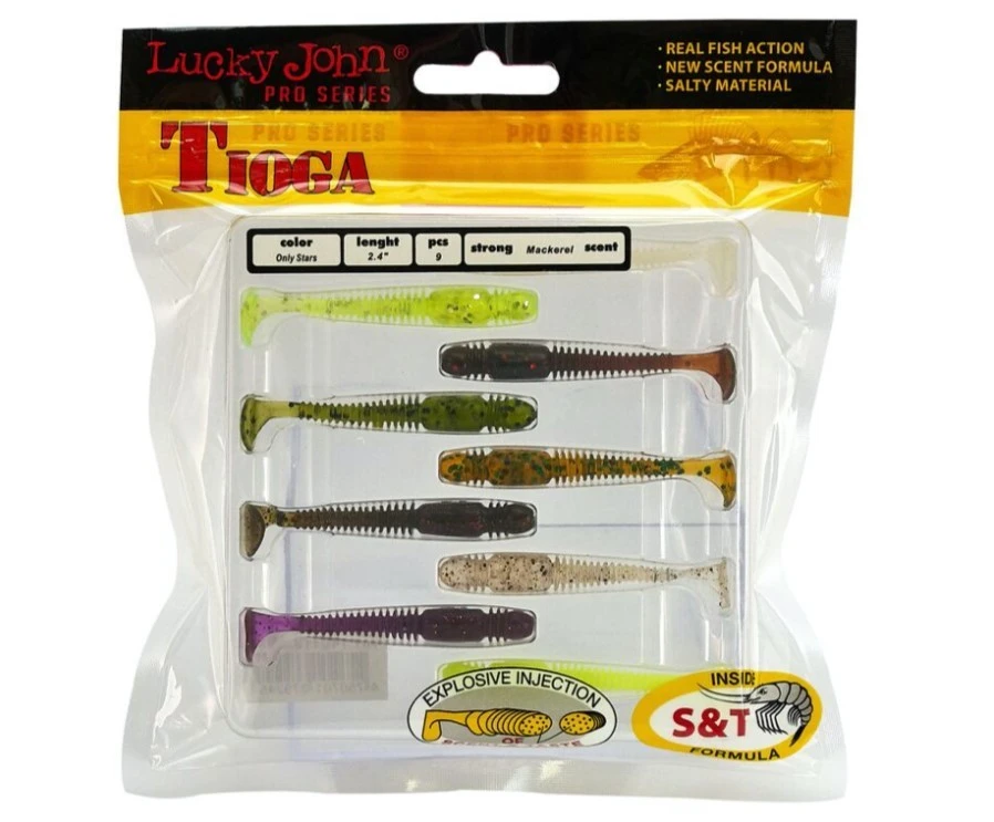Силиконовая приманка Lucky John Tioga 2.4in 62 мм 9 шт MIX1 Pro Series  140119-MIX1 — крупный план
	                                    1