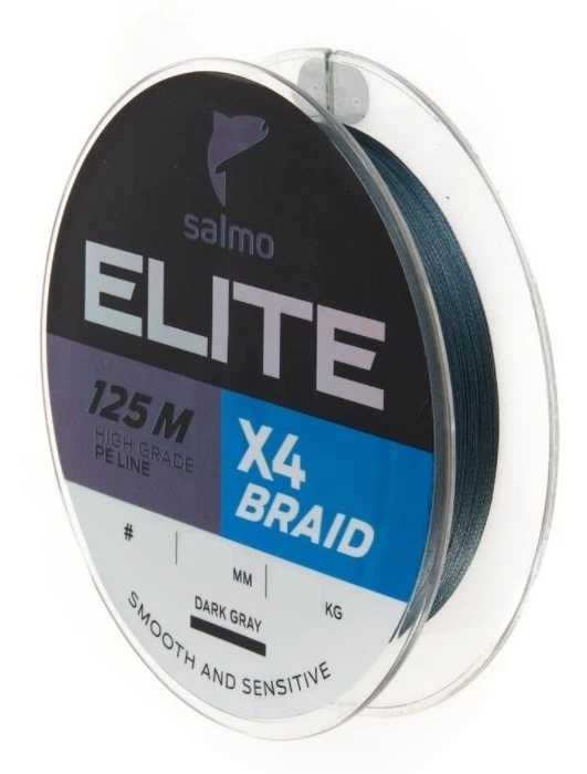 Плетеный шнур Salmo Elite х4 Braid 125 м  PE # 1 Dark Gray 0,17 мм   4950-017 — характеристики,  особенности конструкции