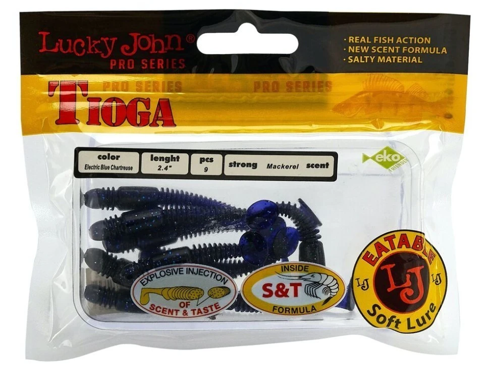 Силиконовая приманка Lucky John Tioga 2.4in 62 мм 9 шт T52 Pro Series  140119-T52 — крупный план
	                                    2
