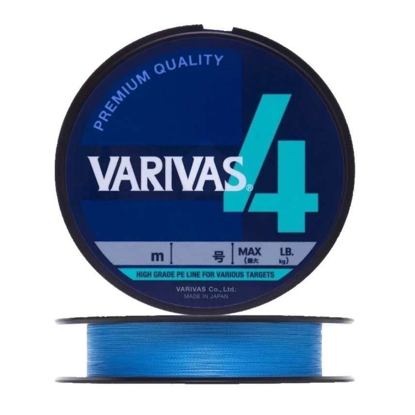 Плетеный шнур Varivas X4 200 м  PE # 0,8 Water Blue 0,148 мм — характеристики,
	                                    особенности конструкции