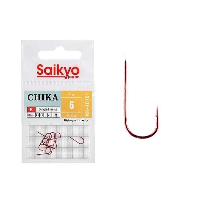 Крючок Одинарный Saikyo KH-10101 Chika №6 10 шт R   KH-10101R6-10 — характеристики,  особенности конструкции