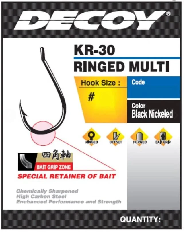 Крючок Одинарный Decoy KR-30 Ringed Multi №6 10 шт    KR-30 #6 — крупный план
	                                    1