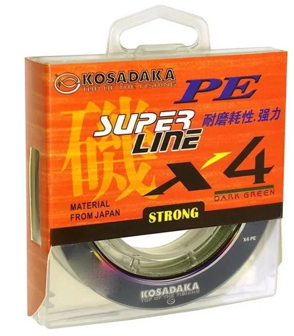 Плетеный шнур Kosadaka Super Line PE X4 300 м  PE # 2,5 Dark Green 0,25 мм   BSLX4-300-DG-025 — характеристики,
	                                    особенности конструкции