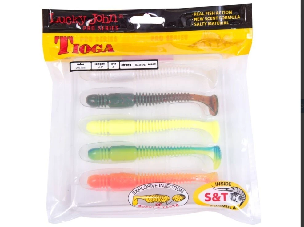 Силиконовая приманка Lucky John Tioga 4.5in 114 мм 5 шт MIX1 Pro Series  140185-MIX1 — крупный план
	                                    1