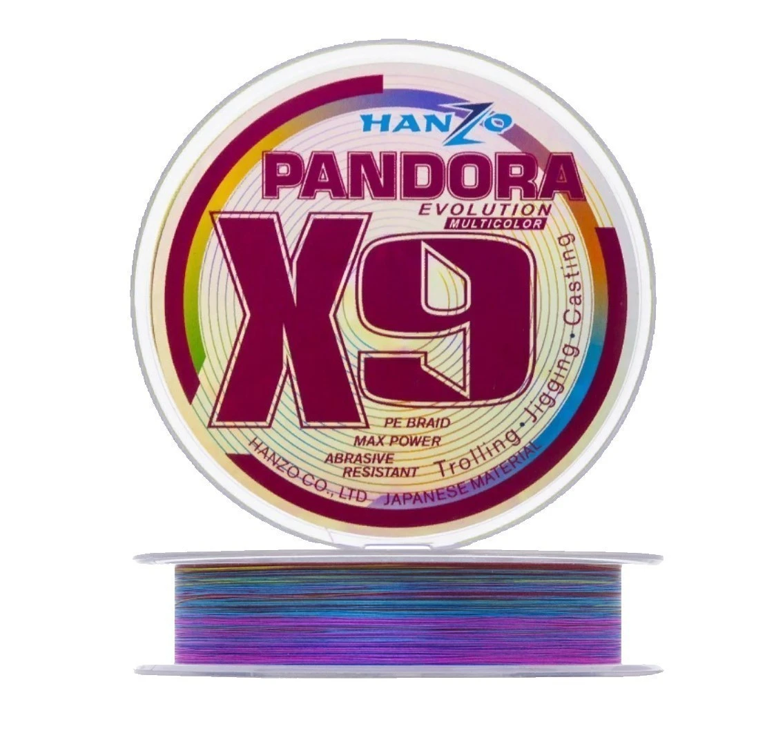 Плетеный шнур Hanzo Pandora Evolution X9 150 м  PE # 0,8 Multicolor 0,15 мм   HanPEV-M/0.8 — характеристики,  особенности конструкции