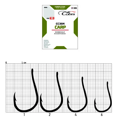 Крючок Одинарный Cobra Carp Chinu CC304 №1 10 шт    CC304-001 — крупный план
	                                    1