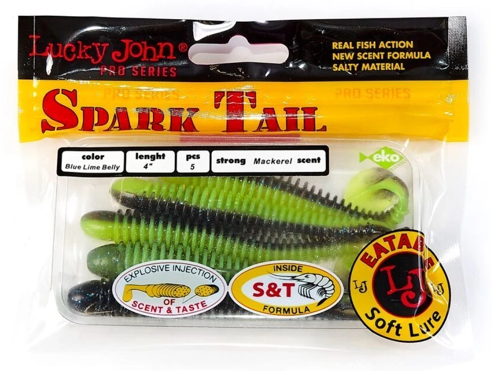 Силиконовая приманка Lucky John Spark Tail 4.0in 101 мм 5 шт T53 Pro Series  140168-T53 — крупный план
	                                    2