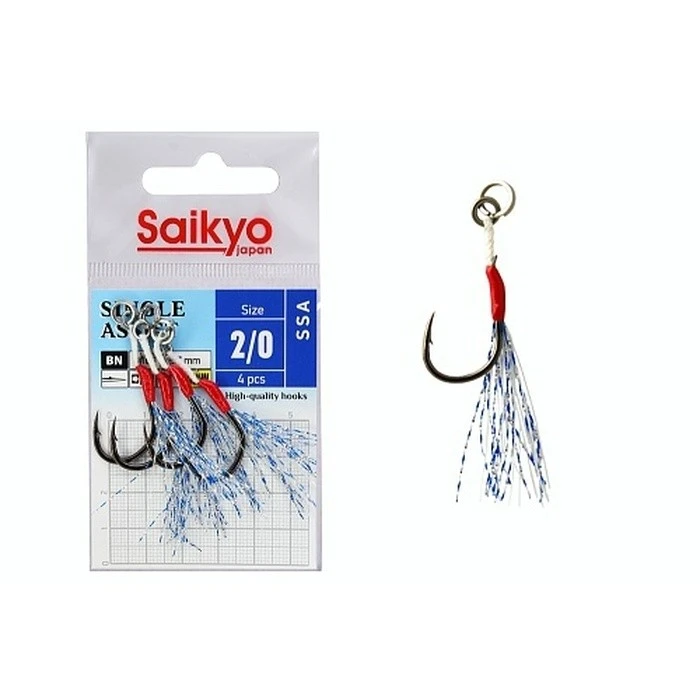Крючок Ассист Saikyo SSA Single Assist №2/0 4 шт GLOW   SSA-2/0-4 — характеристики,  особенности конструкции
