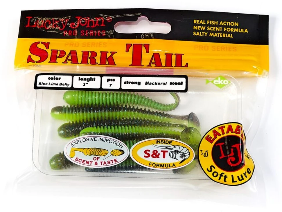 Силиконовая приманка Lucky John Spark Tail 3.0in 76 мм 7 шт T53 Pro Series  140167-T53 — крупный план
	                                    2