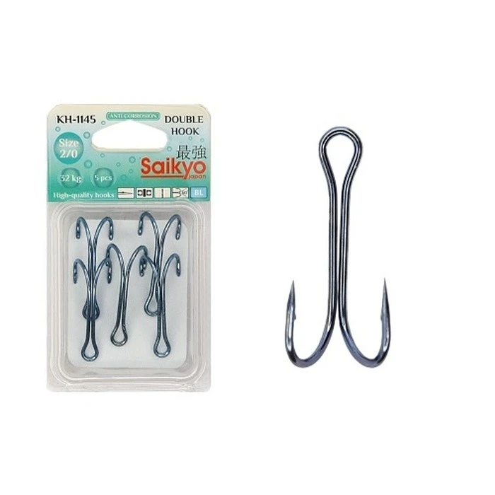 Крючок Двойной Saikyo KH-1145 №2/0 5 шт Blue   KH-11045BL-2/0-5 — характеристики,  особенности конструкции