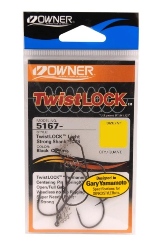 Крючок Офсетный Owner 5167 Twist Lock Light №1/0 5 шт Black Chrome   ow-5167BC-1/0 — крупный план
	                                    1