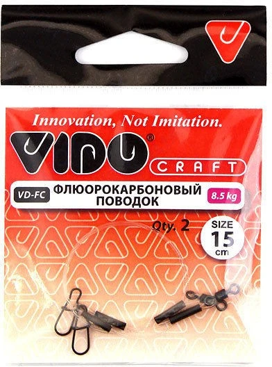 Поводок Vido Craft Флюрокарбоновый 15 см 8,5 кг  0,4 мм  2 шт   VD-FC-040-8,5-15 — характеристики,
	                                    особенности конструкции