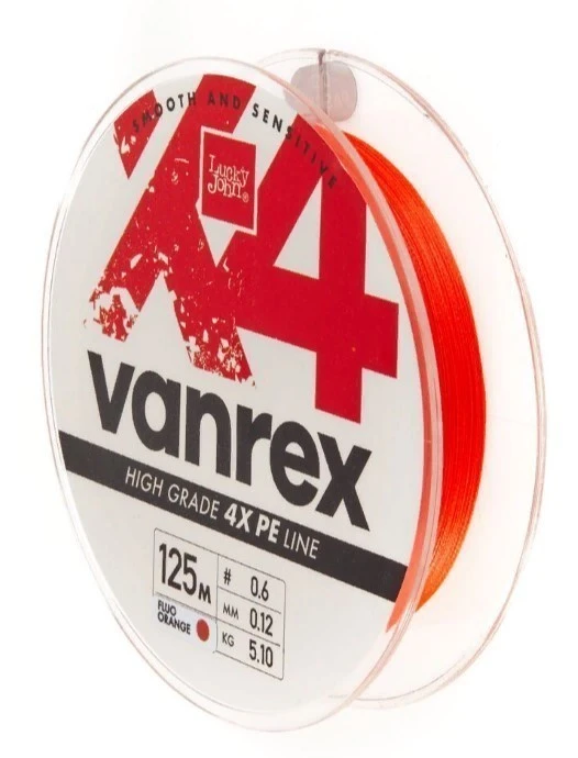 Плетеный шнур Lucky John Vanrex х4 Braid 125 м  PE # 0,6 Fluo Orange 0,12 мм   LJ4113-012 — характеристики,
	                                    особенности конструкции