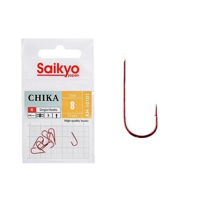 Крючок Одинарный Saikyo KH-10101 Chika №8 10 шт R   KH-10101R8-10 — характеристики,  особенности конструкции