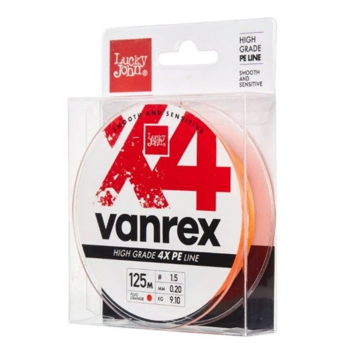 Плетеный шнур Lucky John Vanrex х4 Braid 125 м  PE # 1 Fluo Orange 0,17 мм   LJ4113-017 — крупный план
	                                    1