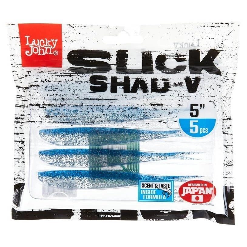 Силиконовая приманка Lucky John Slick Shad-V 5.0in 127 мм 5 шт 004 3D Series  140423-004 — крупный план
	                                    2